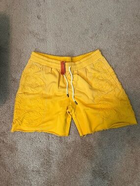 Free refills Yellow jeweled Shorts with Embroidered Detail